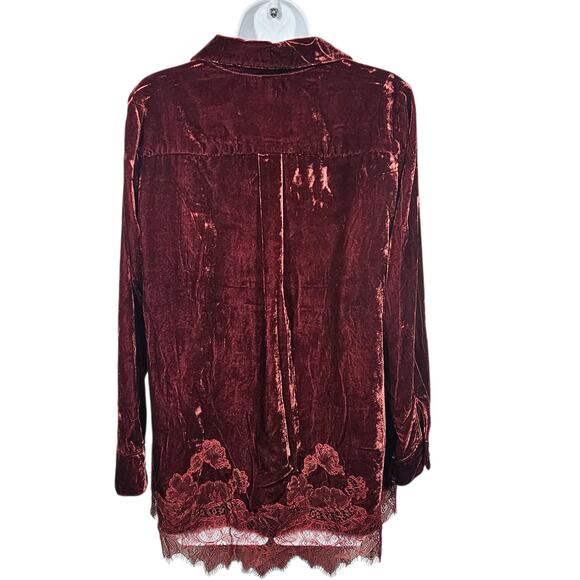 Soft Surroundings Eden Velvet and Lace Blouse in Cabernet Size M - Picture 7 of 9